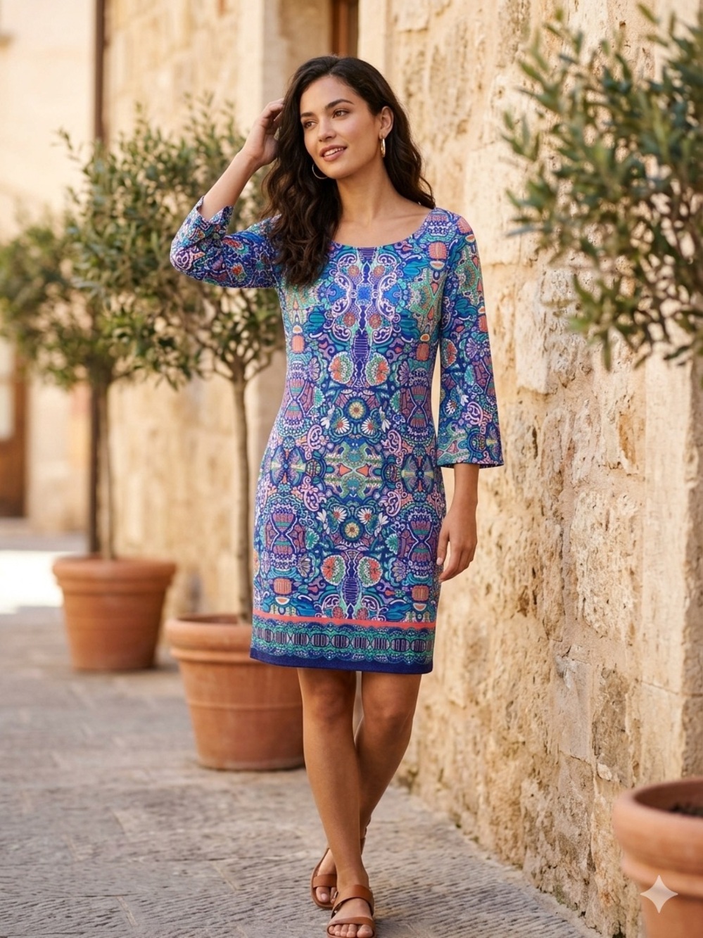 Laundry by Shelli Segal Multicolor Paisley Bell Sleeve Shift Dress – M